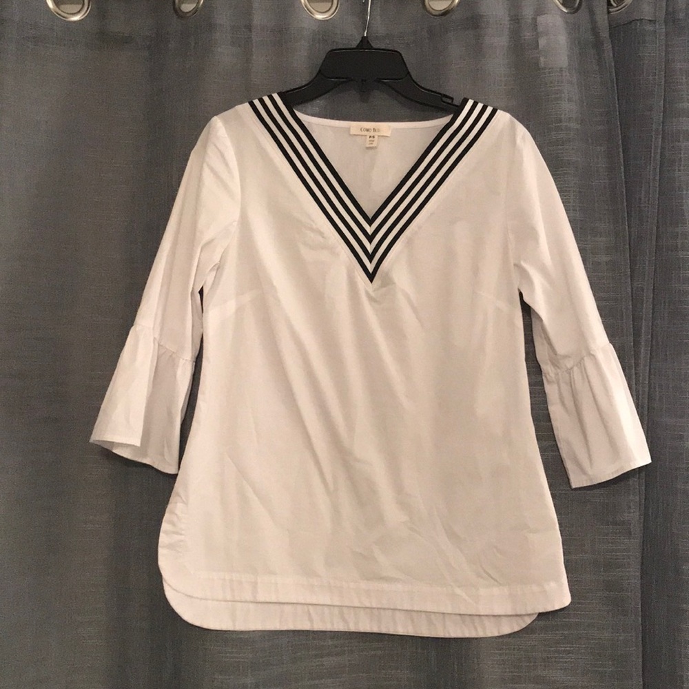 White VNeck Como Blu blouse